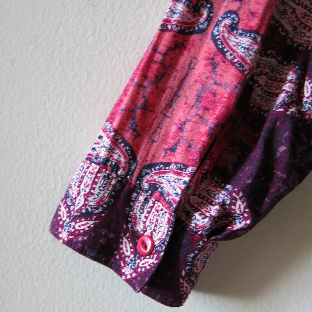 Lucky Brand Live In Love Paisley Pink Purple Long Sleeve Bohemian Blouse Size M - Picture 8 of 9